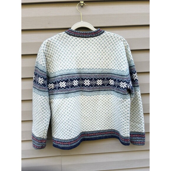 VTG Eagle's Eye Wool Fair Isle Nordic Snowflake Cardigan Sweater oversized S - Picture 4 of 9